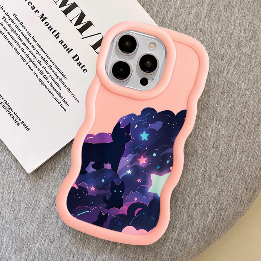 Чехол для iPhone 16 Pro Max XR 17 Air 15 Plus 8 13 11 12 14 Мягкий чехол для телефона Черный кот Звездная ночь