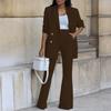 1 комплект, женский пиджак, брюки, сплошной цвет, широкие брюки, осень-зима, двубортный костюм с лацканами, комплект для офиса