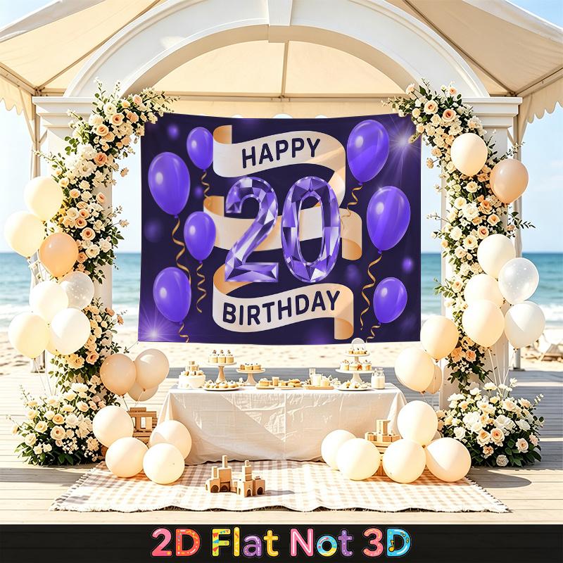 1pc Birthday 20th Indoor/Outdoor Party Banner Purple