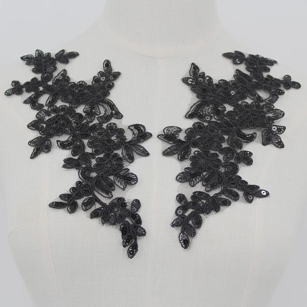 1 пара белых черных аппликаций с цветочными блестками кружевная ткань патч для одежды свадебные аксессуары ткань DIY Reapir Craft