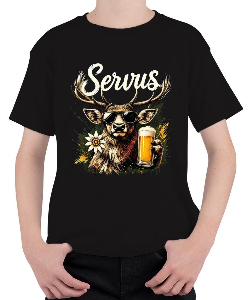 Servus Hirsch Bavaria Beer Sunglasses Edelweiss Lederhosen Dirndl Kids T-Shirt
