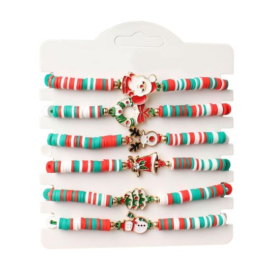 Рождественские браслеты из бусин ручной работы из полимерной глины, эластичные браслеты оптом, белые, красные, зеленые, дружба, праздничные украшения, подарок для женщин, девушек