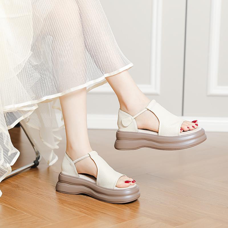 Место! Маленькие сандалии на толстой подошве, увеличивающие рост, в стиле ретро, кэжуал, с открытым носком, женские, летняя мода, универсальные, римские женские туфли