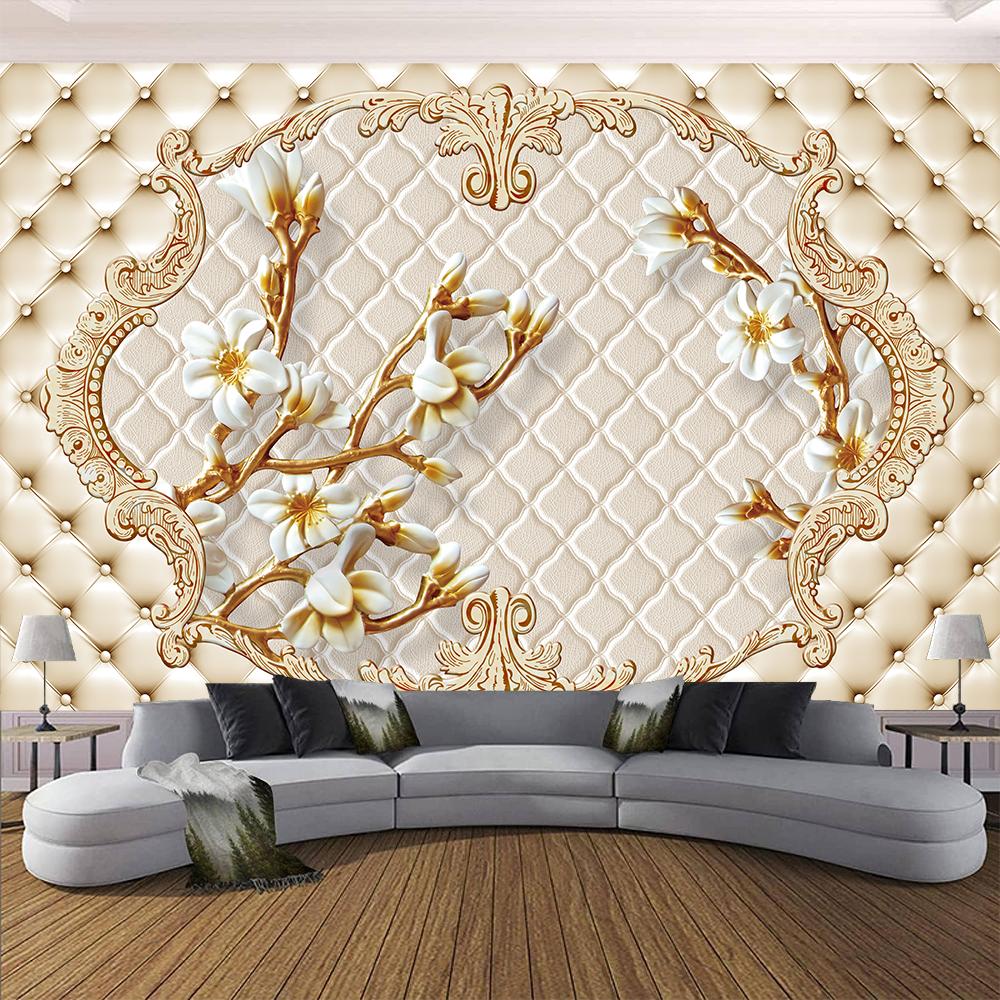 3D Цветочные обои Желтая роза Лиана 3D Сплошной круг Мягкая упаковка Обои Цветочные фрески Домашний декор
