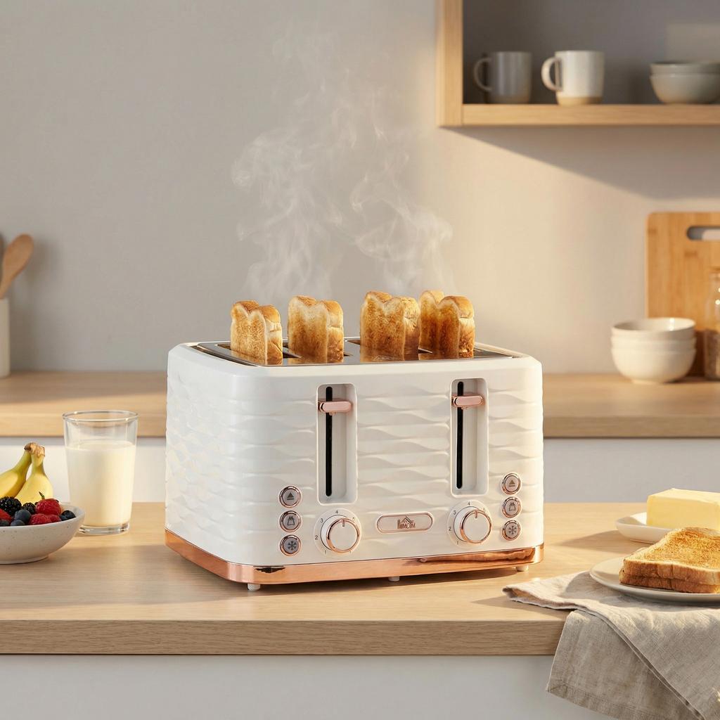 Four-Slice Rippled Toaster - White
