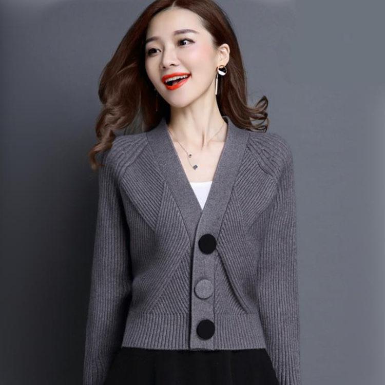 Autumn V-neck Knitted Cardigan Women's Shawl Short Single-breasted Sweater Women's Long-sleeved Batshirt Jacket