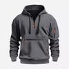 Men's Fleece-Lined Hooded Sweatshirt with Zipper and Multi-Pocket Design for Autumn/Winter Casual Sports Fashion