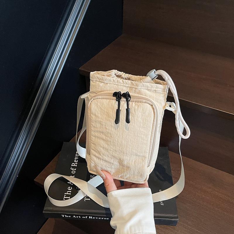 Mini Canvas Bag Women's Simple Casual Lightweight Mobile Phone Small Square Bag Drawstring Bundle One Shoulder Crossbody Bag KTB