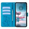 Чехол для телефона Motorola Edge 40 Neo 5G с ремешком на запястье, кожаный чехол-книжка с принтом в виде бабочки и цветка - синий