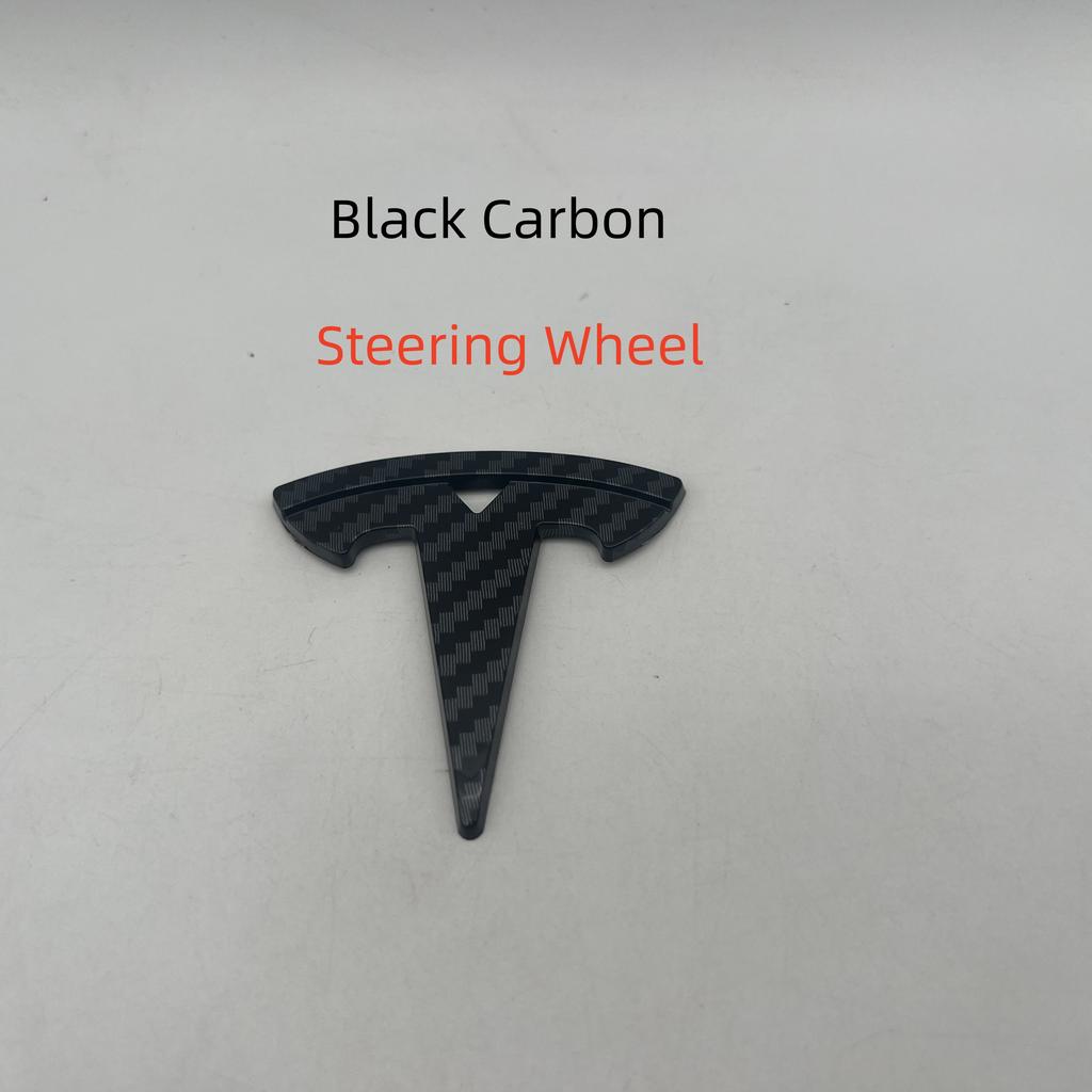 AMF1 1-3pcs carbon fiber Not Affect for Tesla Model3 ModeY car Front Emblem Rear Tail Trunk Steering Wheel Sticker Badge styling