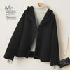 Petite Women's Hepburn-Style Black Wool Hooded Coat - Short, Double-Faced for 2024 Autumn/Winter