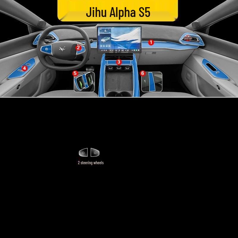 Защитная пленка для салона Jihu Alpha S5 для 25 моделей: Приборная панель, Навигация, Консоль, Рычаг переключения передач, Рулевое колесо