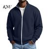 Men's Suede Bomber Jacket Waffle Knit Zip Up Jacket, Long Sleeve Laydown Collar Breathable Spandex Blend Blazer Casual Cardigan Sweatshirt,
