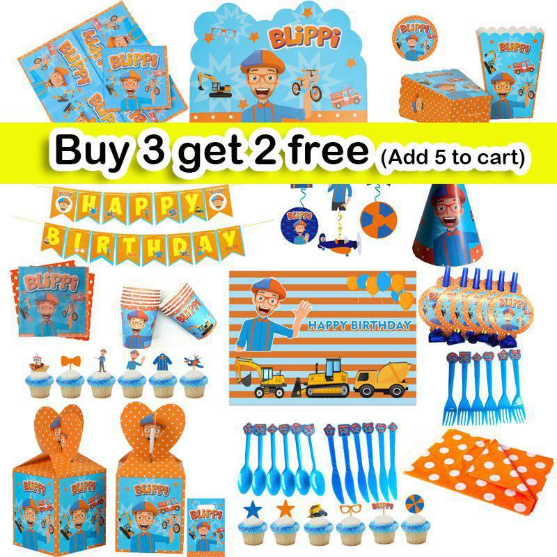 Blippi Birthday Party Supplies Paper Cups Plates Banner Straw Kids Balloon Decor