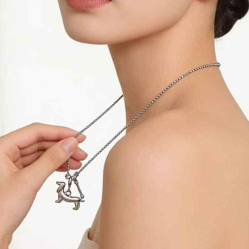 Роскошное Ожерелье для Щенка Корейской Таксы - Высококачественная Сладкая и Крутая Серебряная Цепочка на Свитер