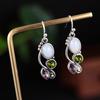 1Pair Chic Dangle Hook Vintage Jewelry Multi-Gemstone Ear Stud Moonstone Earrings Turquoise Amethyst
