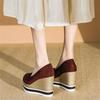 Весна и Осень новая удобная толстая подошва маффин неглубокий вырез одинарные туфли женские небольшое внутреннее увеличение высоты матовый высокий каблук