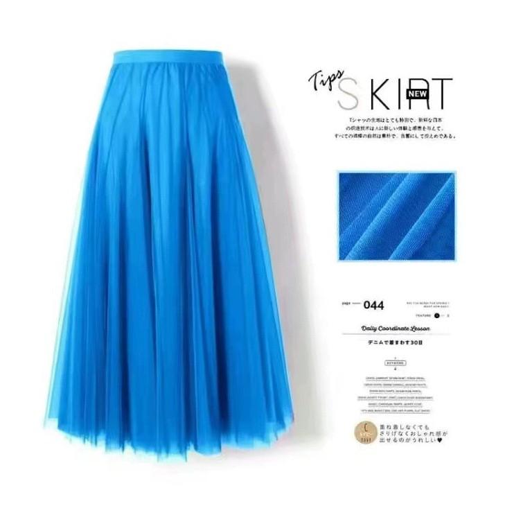 Womens Solid Pleated Elegant Midi Elastic Waist  Skirt
