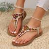 Fashion Women's Colorful Beads Thong Sandals Bohemian Style Clip Toe Flat Sandals for Women Summer 2024 Soft Sole Non Slip Beach Shoes