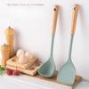 1PCS Long Wooden Handle Kitchenware Utensils Set Heat Resistant Non-stick Silicone Cookware Spatula Soup Spoon Shovel Kitchen Cooking Tool