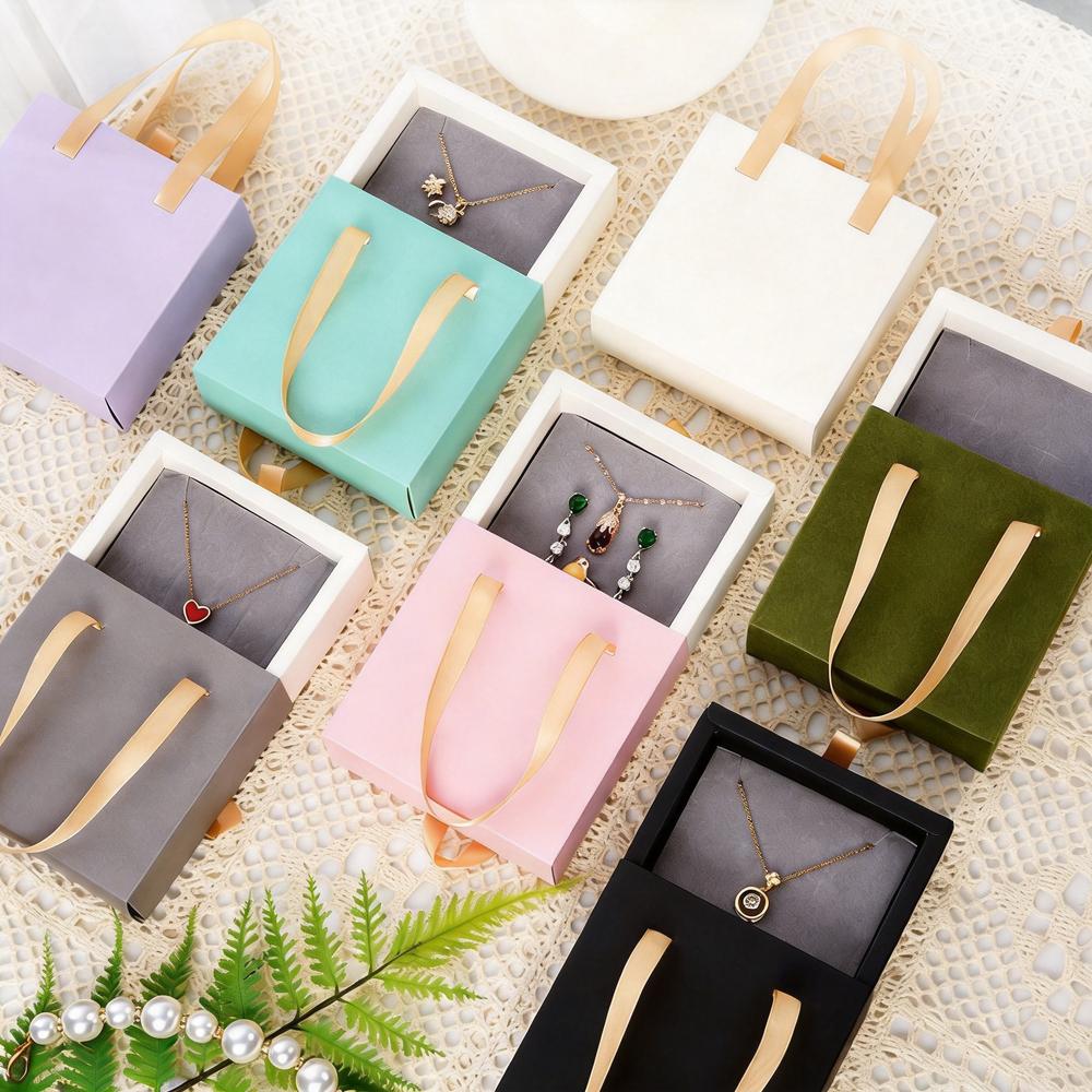 Drawer Type Jewelry Box Paper With Handle For Wedding Travel Portable Ring Earrings Necklace Gifts Packageing Organizer Case