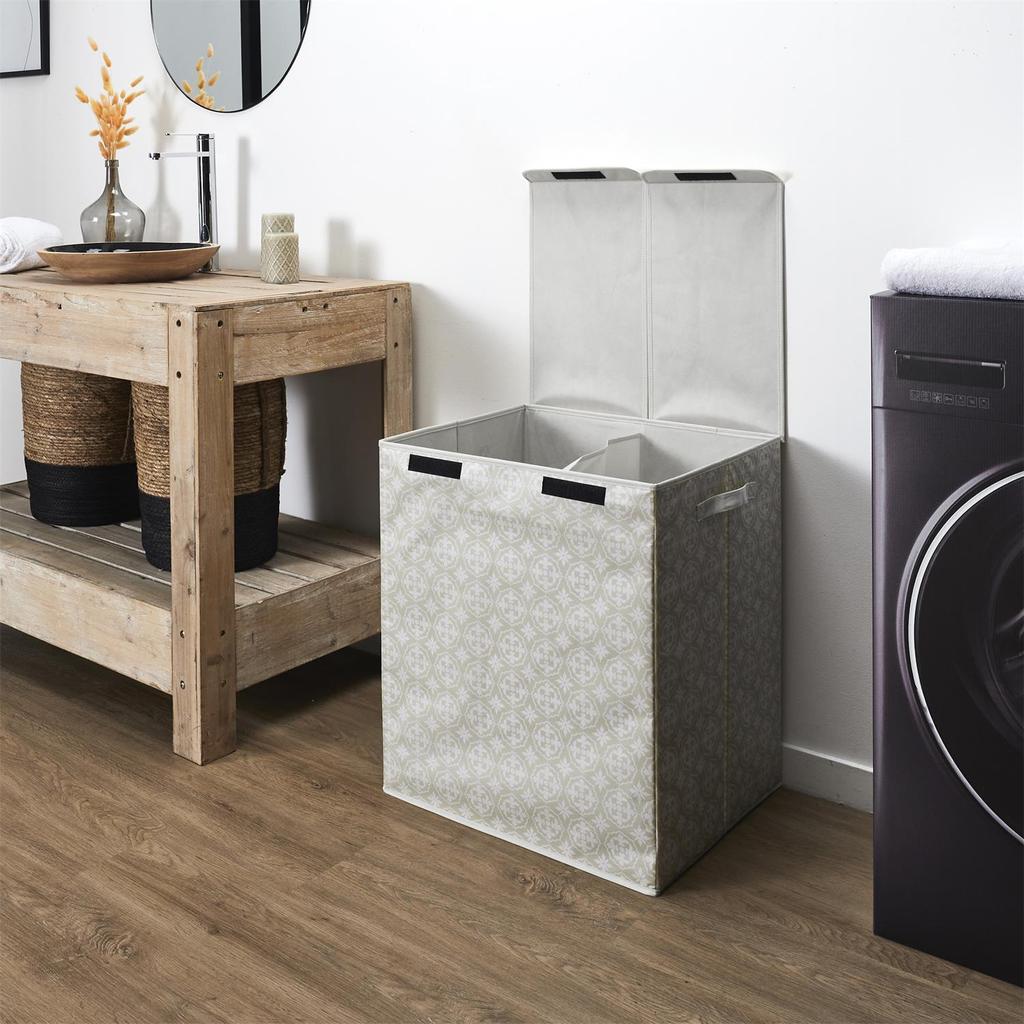 Laundry Basket 50X41X57 Cm Double Gray Fabric Foldable