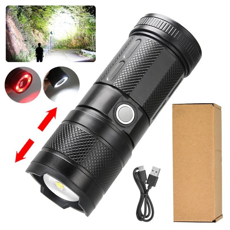 30 Вт светодиодный белый лазерный вращающийся зум-фонарик высокой мощности XHP50 уличный многофункциональный телескопический зум-пластиковый фонарик с задним освещением