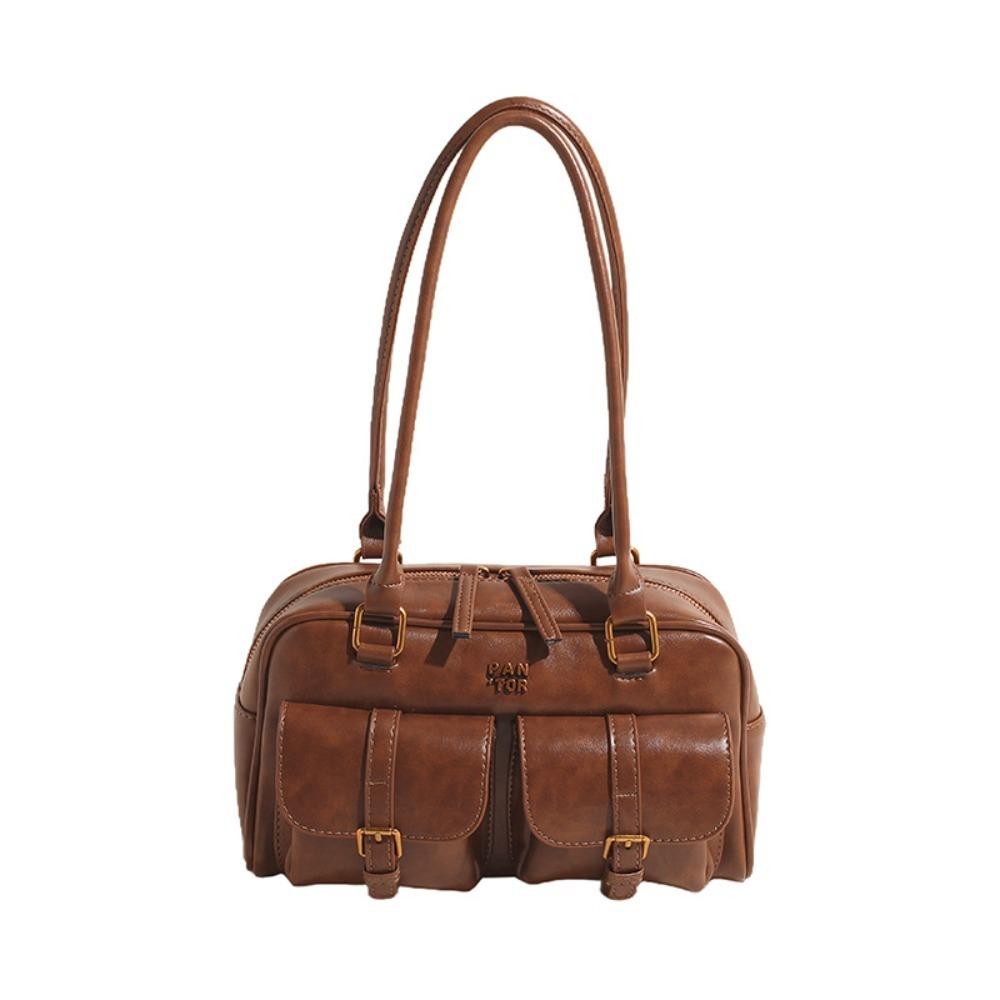 Handbag Pocket Boston Tote Bag Patent Leather Underarm Bag Simple PU Bowling Bag Outdoor