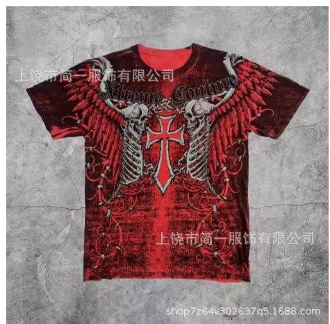 Summer Men's Fashion Skull Letter Printing Trend Slim Fit Casual 3D Digital Printing Short Sleeve Top