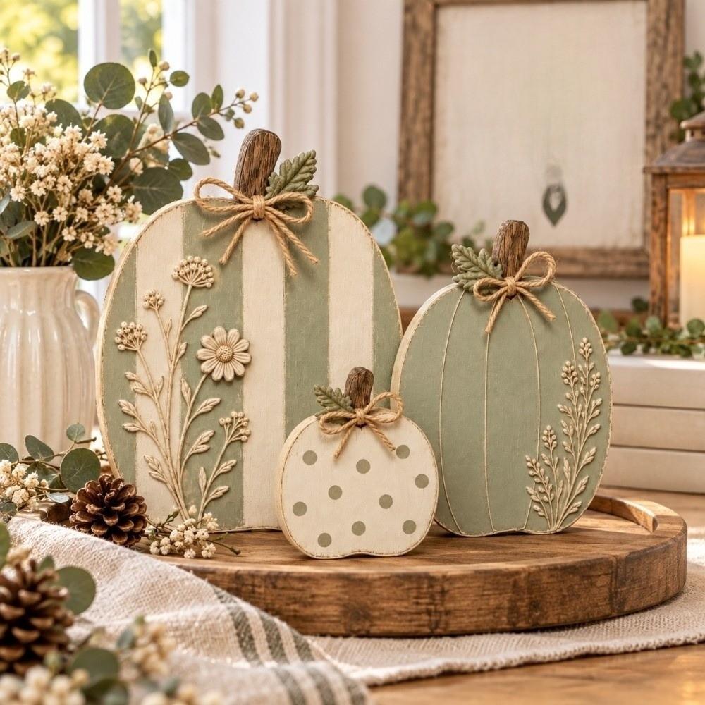 3 pcs Dots Flower Wildflower Pumpkin Figurine Home Decor Tabletop Ornament Fall Season