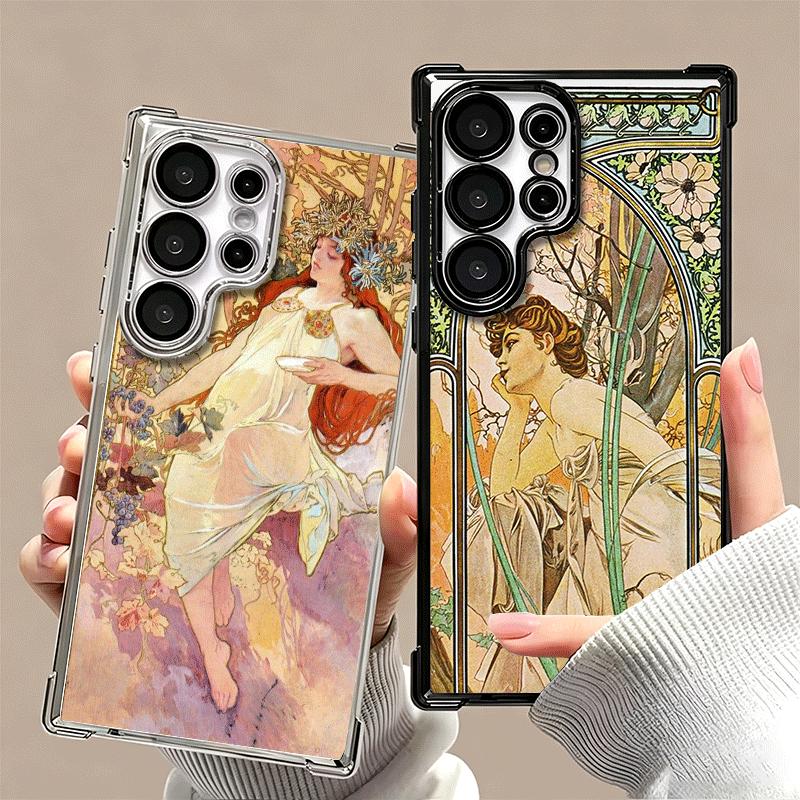 Vintage Alfons Mucha Primavera Plating Phone Case For Samsung Galaxy S24 S25 FE S26 Edge S23 Ultra S22 S21 Plus S20 Anti-Fall Ai