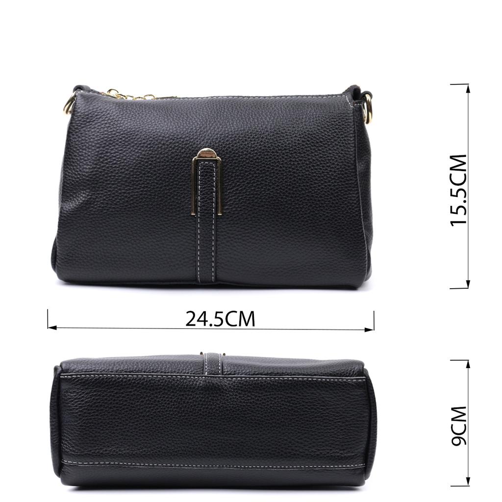 Women's Bag with Metal Decoration In the Middle Made of Genuine Leather Vintage 22607 Black