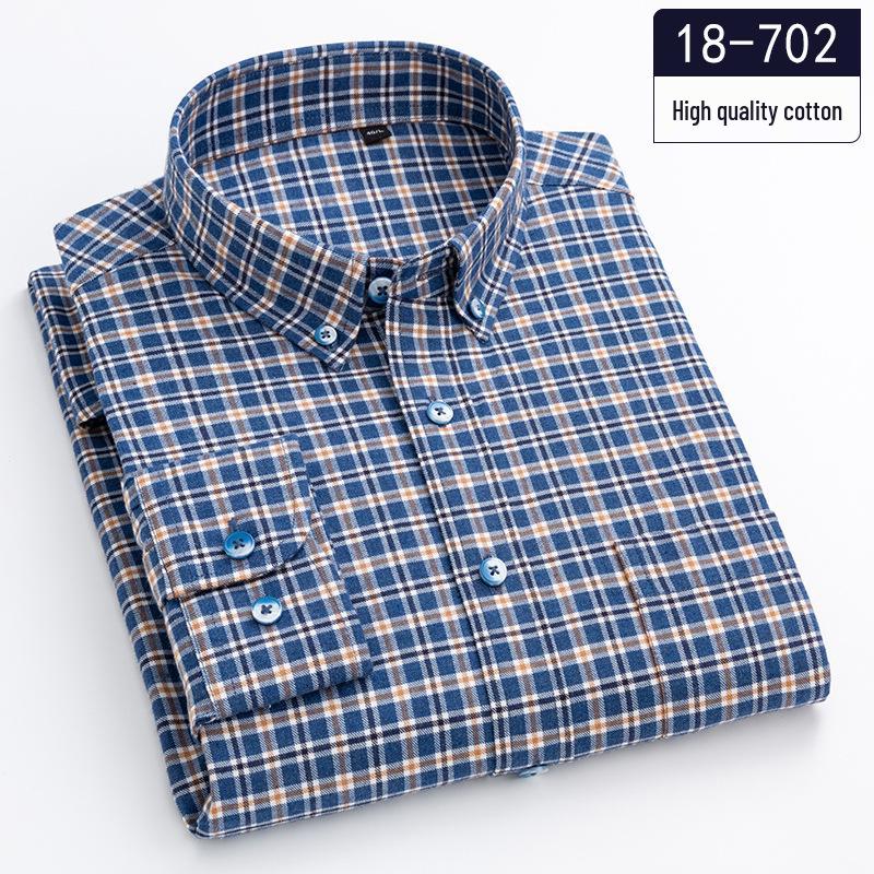 Men's Pure Cotton Long Sleeve Plaid Shirts - Comfortable Casual Brushed Fabric