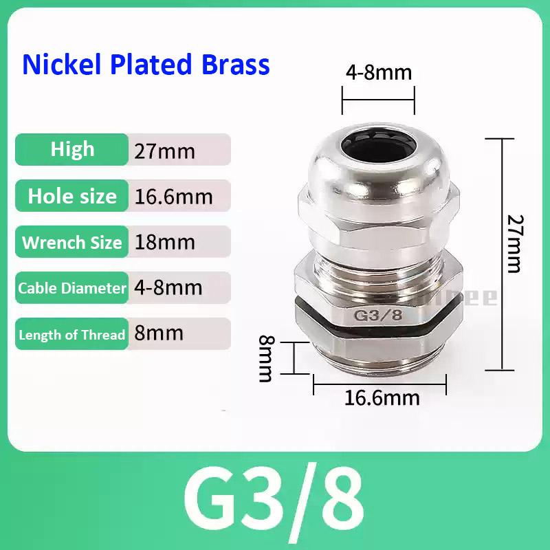 Waterproof Cable Gland IP68 Nickel Plated Brass 1/4" 3/8"1/2" 3/4" 1" 2" 3" BSPP/NPT Male Thraed For 3-6.5mm 4-8mm Cable Joint