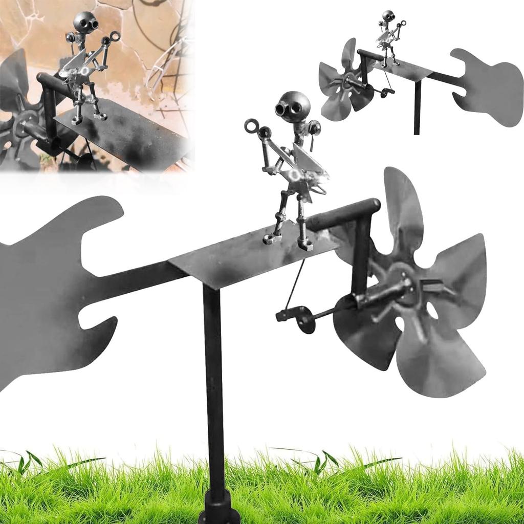Handmade Metal Drummer Windmill, Drummer Windmill Garden Decoration, Percussionist Music Figurines,Fun Wind-Powered Sculpture