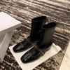 Cowhide grape mother same leather square head rivet fashion boots medium and high elastic boots women's thin boots short boots