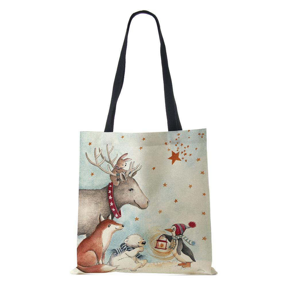 Холщовая сумка-шоппер Харадзюку Мультяшный Рождественский Лосьженская Сумка через плечо Корейская Многоразовая Большой вместимости Складная Сумка-тоут Сумки KTY