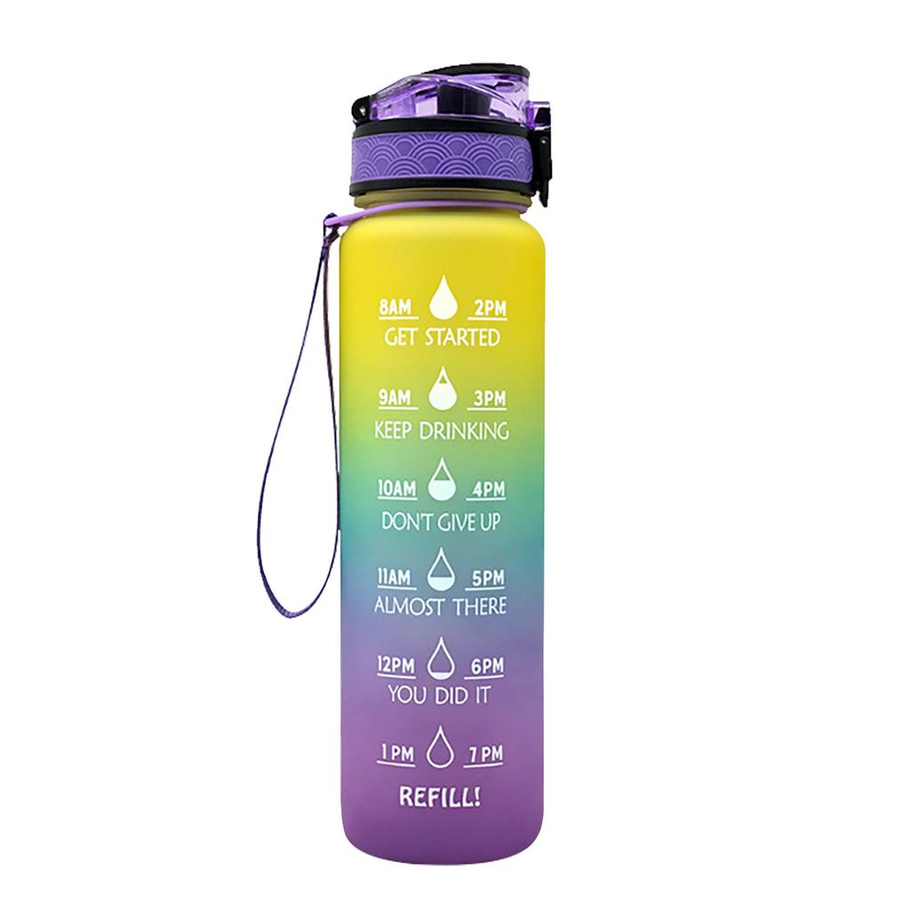 Large Water Bottle With Motivational Time & Removable Strainer, For Fitness, Gym And Outdoor Sports