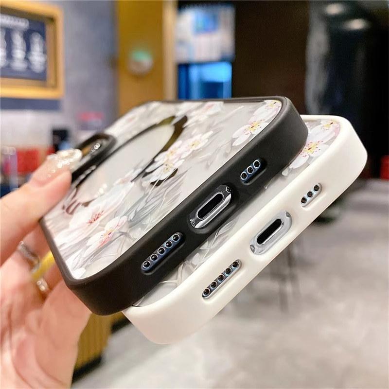 Fashion Flowers Floral Clear For Magsafe Magnetic Wireless Charging Case For iPhone 16 11 12 13 14 15 Pro Max Hard Bumper Cover
