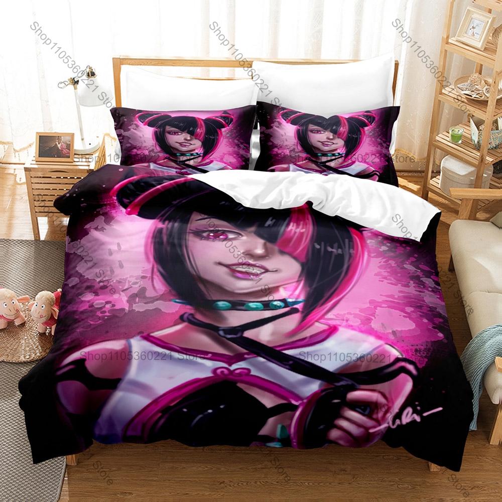 Cool Personality Juri Han Bedding Set New Duvet Cover Pillowcase Street Fighter Game Anime Style Soft Bed Set Twin Full Queen Ki