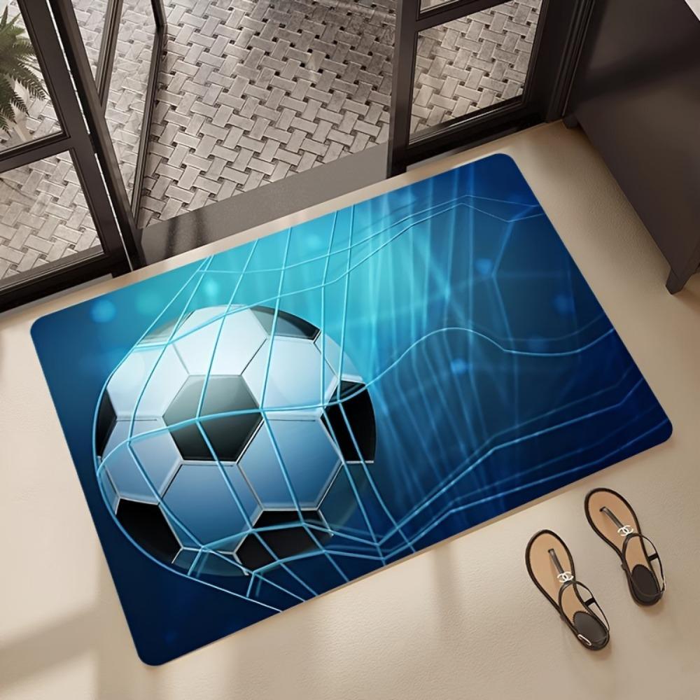 Soccer Theme Sport Series Non-Slip Floor Mat, Comfortable Decorative Rug for Living Room, Bedroom, and Bathroom