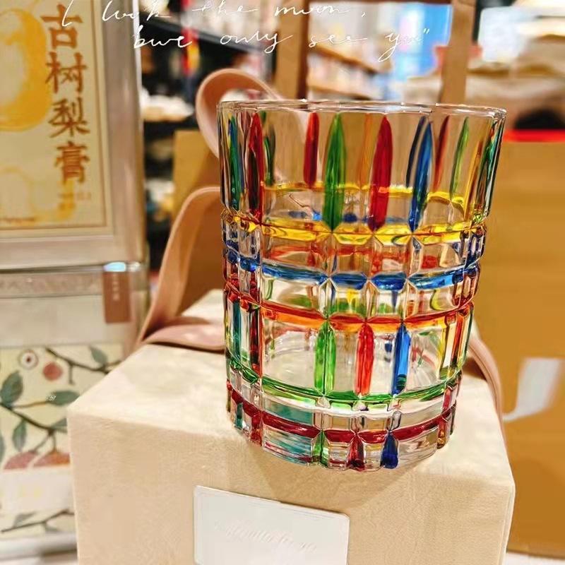 European-Style Coulorful Lines Hand-Painted Lines Woven Crystal Glass Stained Glass Juice Cup Whiskey Glass Personalise Gift