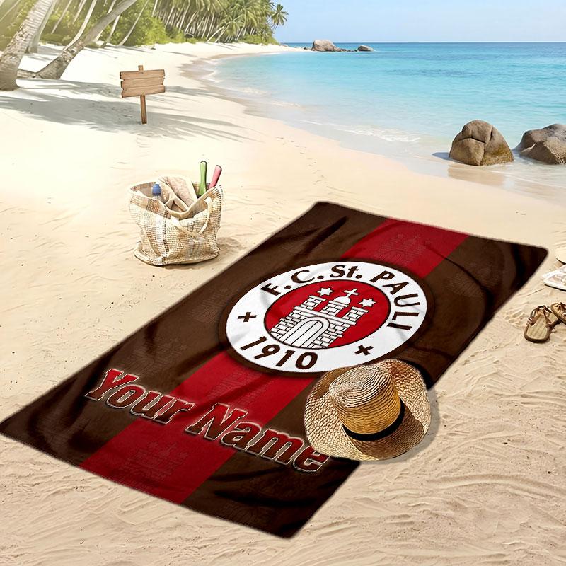 FC St. Pauli Personalized Printed Beach Towel Soccer Logo Support Custom Name Text Absorbent Towel For Sport Travel Special Gift