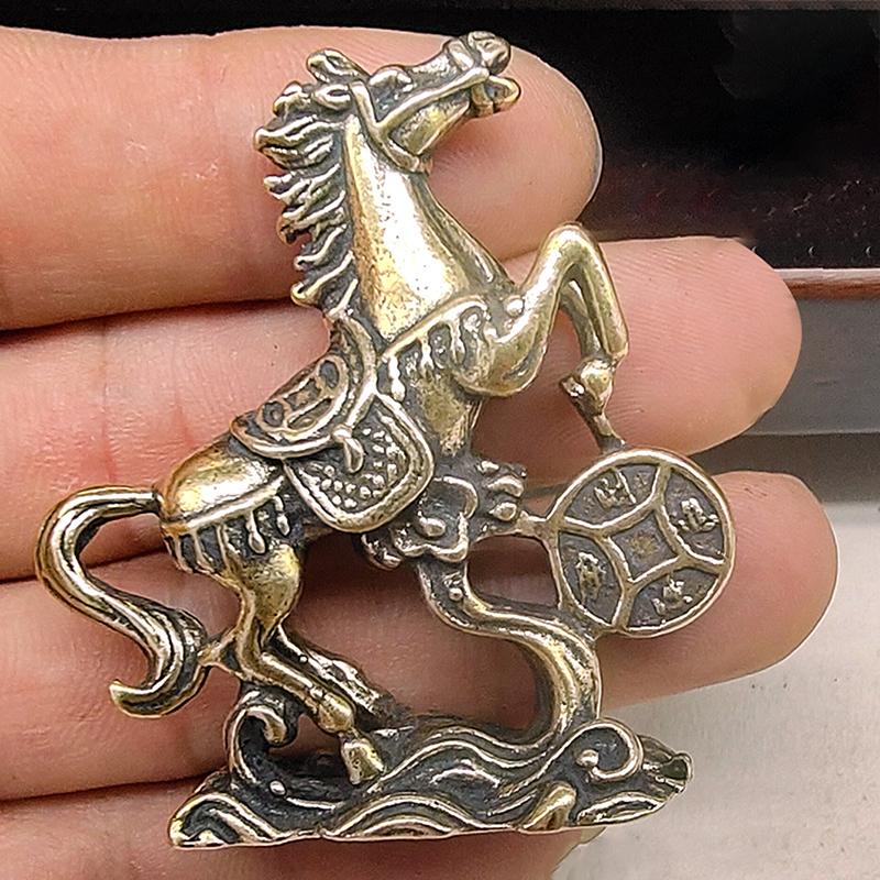 Brass Horse Step On Coins Lucky Statue Feng Shui Desk Miniatures Crafts Collections Figurines