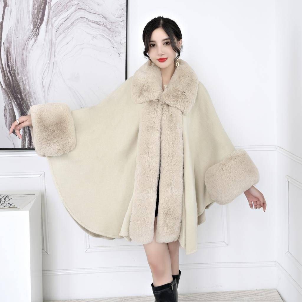 Autumn and Winter Women's Hair Collar Shawl Cape Large Size Knitted Cardigan Loose Jacket