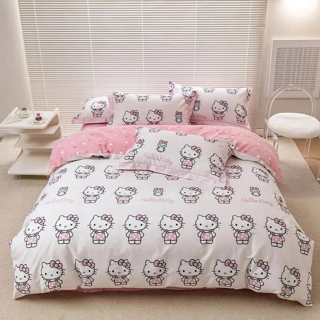 Hello Kitty Duvet Cover Bedding Set Duvet Cover with Pillowcase Single King Queen Twin Size Home Textile Children Bedroom Decor