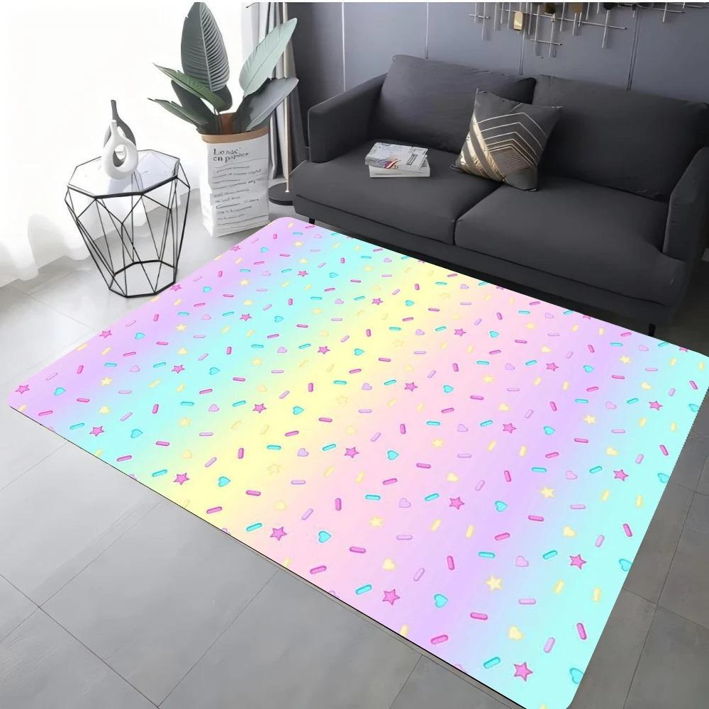 Modern Star Heart Print Rug For Living Room Sofa Bedroom Floor Non-Slip Cozy Home Decor Gift