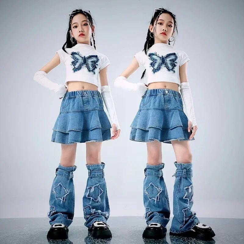 Летняя джинсовая юбка для девочек, модная синяя многослойная юбка с оборками для детей, повседневная универсальная короткая юбка для подростков школьного возраста 4-12 лет