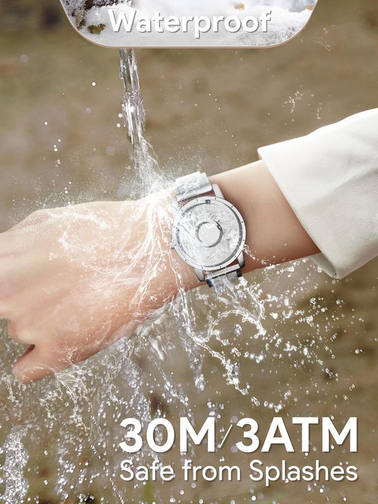 EUTOUR Магнитные часы с камуфляжным и повседневным кварцевым магнитным шариком 3 АТМ Водозащита 36 мм и серебристый полимерный ремешок Женский циферблат, Стильный, Элегантный, Простой,