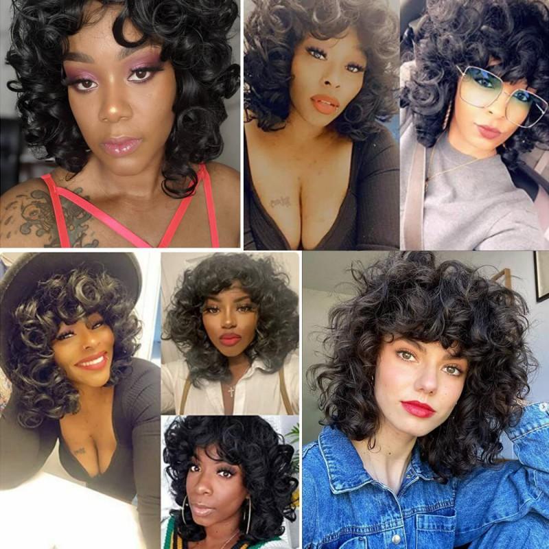Natural Short Curly Wig Women High-Temperature Fiber Cap Style